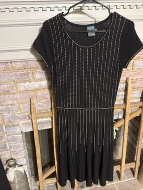 Gabby Skye Black Midi Dress with Cream Contrast Stitching